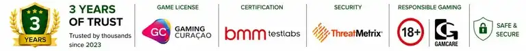 Three years trusted, Gaming Curaçao, BMM Testlabs, ThreatMetrix, 18 plus and GamCare