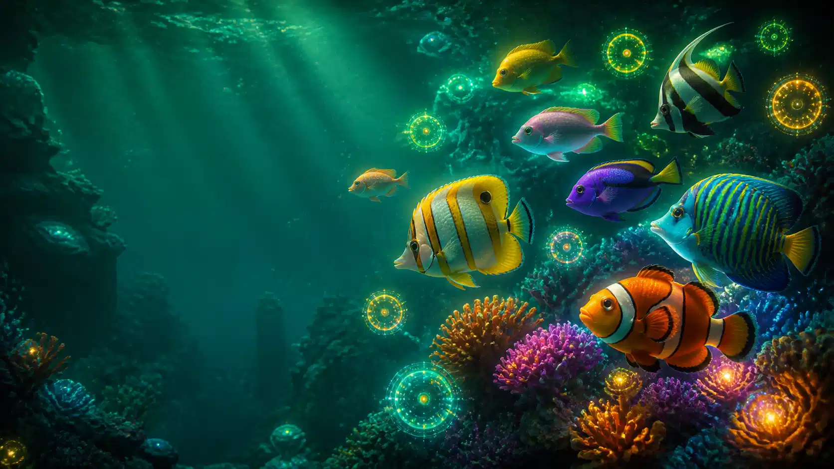 Colourful fish arcade game scene