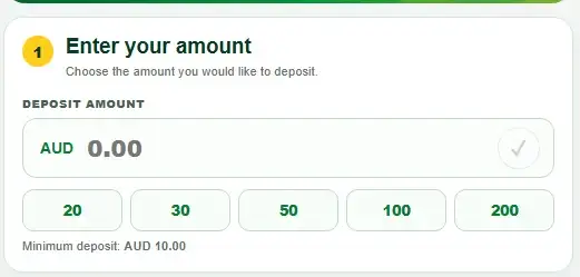 NT77 deposit amount field and confirmation tick