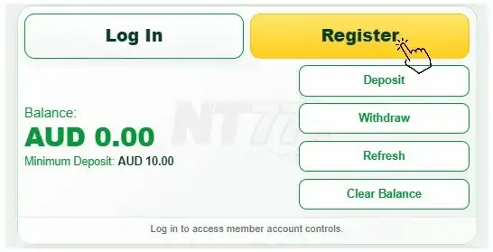 NT77 homepage with the Register button