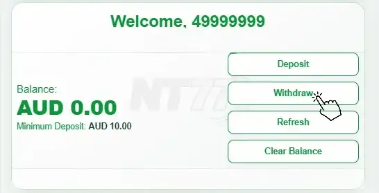 NT77 wallet showing the Withdraw button
