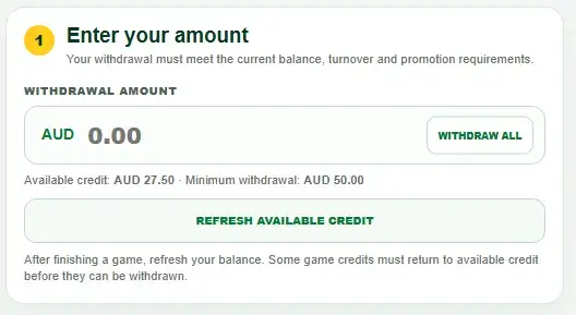 NT77 withdrawal amount with Withdraw All and refresh credit