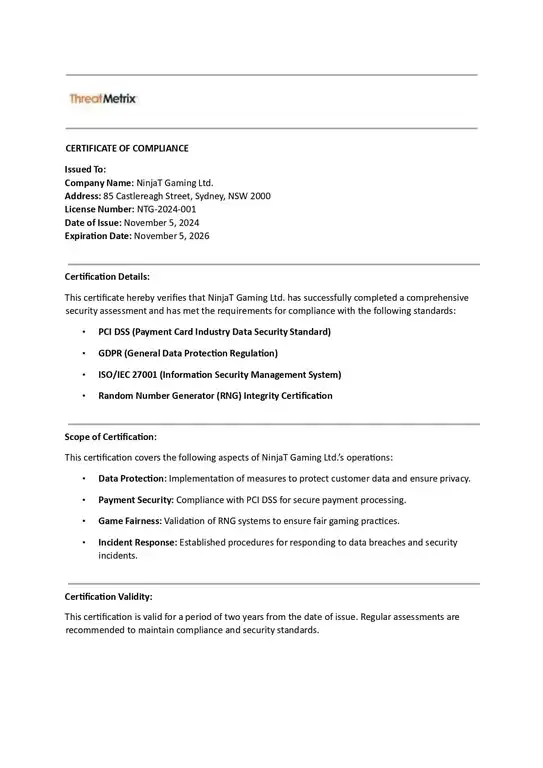 ThreatMetrix security certificate page one